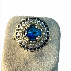 Sterling silver blue & clear crystal ring  925